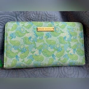 Simply Southern Aqua Wallet with Green Whale Pattern